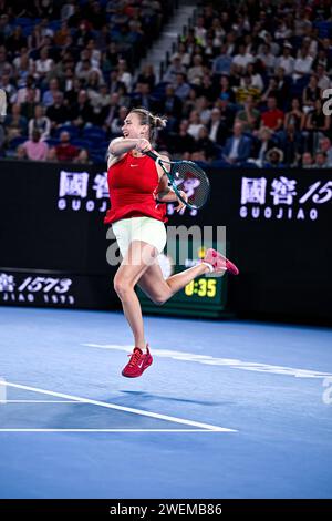 Melbourne, Australie. Januar 2024. Aryna Sabalenka während des Australian Open AO 2024 Grand Slam Tennis Turniers am 25. Januar 2024 im Melbourne Park, Australien. Foto Victor Joly/DPPI Credit: DPPI Media/Alamy Live News Stockfoto