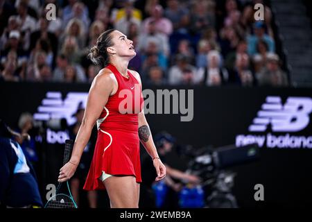 Melbourne, Australie. Januar 2024. Aryna Sabalenka während des Australian Open AO 2024 Grand Slam Tennis Turniers am 25. Januar 2024 im Melbourne Park, Australien. Foto Victor Joly/DPPI Credit: DPPI Media/Alamy Live News Stockfoto