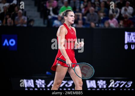 Melbourne, Australie. Januar 2024. Aryna Sabalenka während des Australian Open AO 2024 Grand Slam Tennis Turniers am 25. Januar 2024 im Melbourne Park, Australien. Foto Victor Joly/DPPI Credit: DPPI Media/Alamy Live News Stockfoto