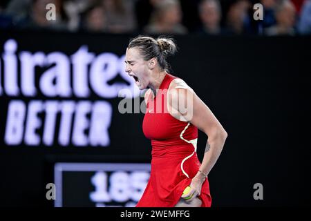 Melbourne, Australie. Januar 2024. Aryna Sabalenka während des Australian Open AO 2024 Grand Slam Tennis Turniers am 25. Januar 2024 im Melbourne Park, Australien. Foto Victor Joly/DPPI Credit: DPPI Media/Alamy Live News Stockfoto