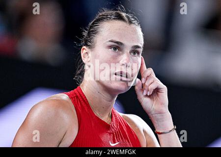 Melbourne, Australie. Januar 2024. Aryna Sabalenka während des Australian Open AO 2024 Grand Slam Tennis Turniers am 25. Januar 2024 im Melbourne Park, Australien. Foto Victor Joly/DPPI Credit: DPPI Media/Alamy Live News Stockfoto