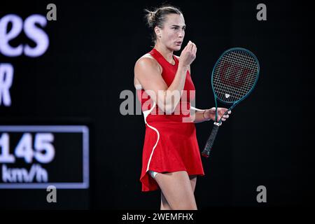 Melbourne, Australie. Januar 2024. Aryna Sabalenka während des Australian Open AO 2024 Grand Slam Tennis Turniers am 25. Januar 2024 im Melbourne Park, Australien. Foto Victor Joly/DPPI Credit: DPPI Media/Alamy Live News Stockfoto