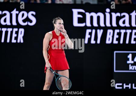 Melbourne, Australie. Januar 2024. Aryna Sabalenka während des Australian Open AO 2024 Grand Slam Tennis Turniers am 25. Januar 2024 im Melbourne Park, Australien. Foto Victor Joly/DPPI Credit: DPPI Media/Alamy Live News Stockfoto