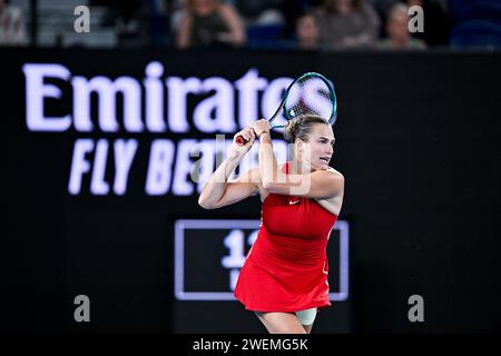 Melbourne, Australie. Januar 2024. Aryna Sabalenka während des Australian Open AO 2024 Grand Slam Tennis Turniers am 25. Januar 2024 im Melbourne Park, Australien. Foto Victor Joly/DPPI Credit: DPPI Media/Alamy Live News Stockfoto