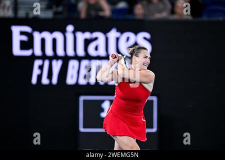 Melbourne, Australie. Januar 2024. Aryna Sabalenka während des Australian Open AO 2024 Grand Slam Tennis Turniers am 25. Januar 2024 im Melbourne Park, Australien. Foto Victor Joly/DPPI Credit: DPPI Media/Alamy Live News Stockfoto