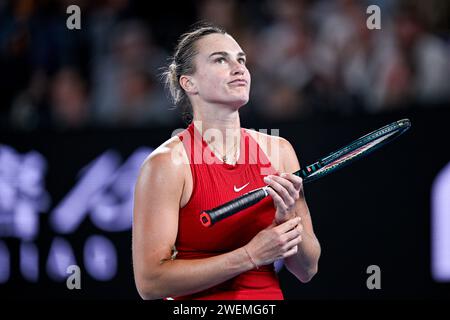 Melbourne, Australie. Januar 2024. Aryna Sabalenka während des Australian Open AO 2024 Grand Slam Tennis Turniers am 25. Januar 2024 im Melbourne Park, Australien. Foto Victor Joly/DPPI Credit: DPPI Media/Alamy Live News Stockfoto