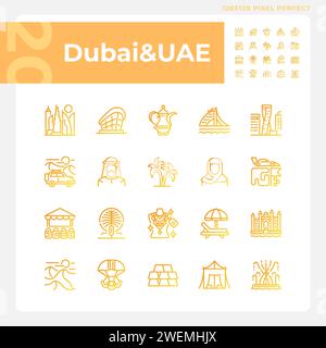 Dubai Moderne Stadtarchitektur Gradient lineare Vektorsymbole gesetzt Stock Vektor