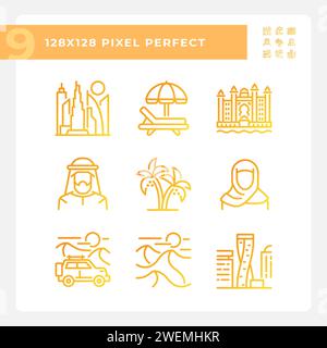 VAE Dubai Rich Lifestyle Gradient lineare Vektorsymbole Set Stock Vektor