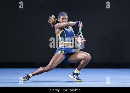 Cori Coco Gauff während des Australian Open AO 2024 Grand Slam Tennis Turniers am 25. Januar 2024 im Melbourne Park, Australien. Foto Victor Joly / DPPI Stockfoto