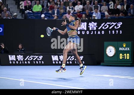 Cori Coco Gauff während des Australian Open AO 2024 Grand Slam Tennis Turniers am 25. Januar 2024 im Melbourne Park, Australien. Foto Victor Joly / DPPI Stockfoto