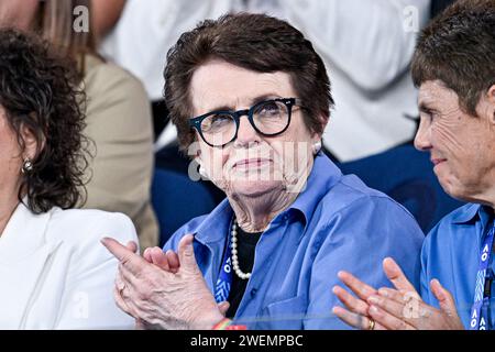 Melbourne, Australien. Januar 2024. Billie Jean King während des Australian Open AO 2024 Grand Slam Tennis Turniers am 25. Januar 2024 im Melbourne Park, Australien. Foto: Victor Joly/ABACAPRESS.COM Credit: Abaca Press/Alamy Live News Stockfoto