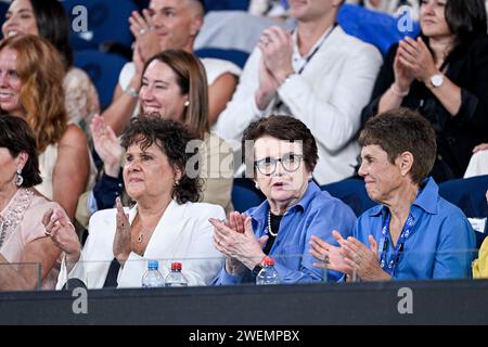 Melbourne, Australien. Januar 2024. Billie Jean King während des Australian Open AO 2024 Grand Slam Tennis Turniers am 25. Januar 2024 im Melbourne Park, Australien. Foto: Victor Joly/ABACAPRESS.COM Credit: Abaca Press/Alamy Live News Stockfoto