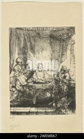 Christ at Emmaus: The Larger Plate, Rembrandt van Rijn, 1850–1906 Druckpapier Ätzen / Trockenpunkt das Abendmahl bei Emmaus: Christus wird beim Segen oder Brechen des Brotes erkannt Stockfoto