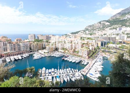 Monaco, Blick über Port de Fontvieille vom Schlosspark. Stockfoto