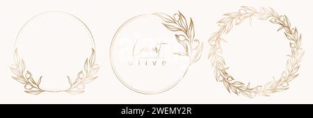 Botanische Linie Illustration Set aus Olivenblättern, Zweigkranz für Hochzeitseinladungen und Karten, Logo Design, Web, soziale Medien und Poster Vorlage. Stock Vektor