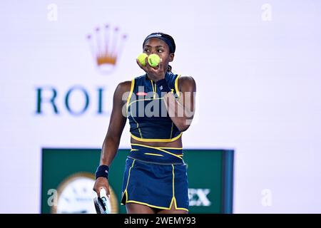 Paris, Frankreich. Januar 2024. Cori Coco Gauff während des Australian Open AO 2024 Grand Slam Tennis Turniers am 25. Januar 2024 im Melbourne Park, Australien. Quelle: Victor Joly/Alamy Live News Stockfoto