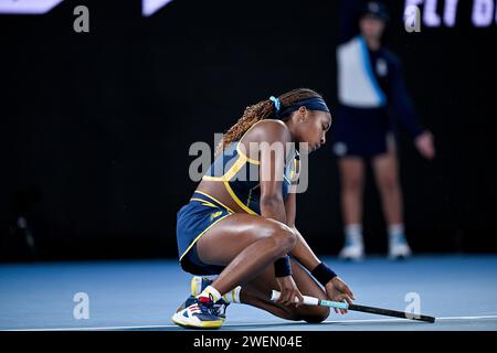 Paris, Frankreich. Januar 2024. Cori Coco Gauff während des Australian Open AO 2024 Grand Slam Tennis Turniers am 25. Januar 2024 im Melbourne Park, Australien. Quelle: Victor Joly/Alamy Live News Stockfoto