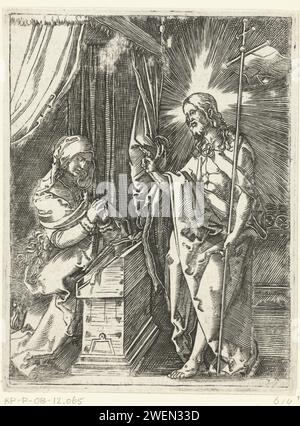 Christus erscheint Maria, Marcantonio Raimondi, nach Albrecht Dürer, 1510–1515 Druckpapier, das Christus, vielleicht als Pilger gekleidet, seiner Mutter erscheint, die gewöhnlich betend gezeigt wird Stockfoto