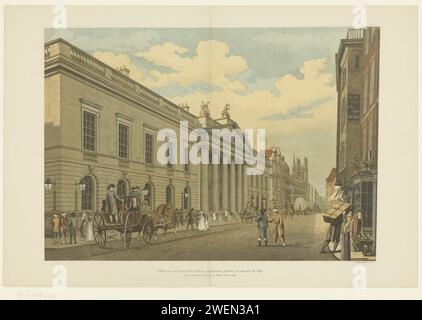 Blick auf das East India House in London, William H. Griggs, nach Thomas Malton, in oder nach 1800 Druckpapierhandwerk. Straße. Teile der Außenfassade und der Nebengebäude der Kirche: Fassade London Stockfoto