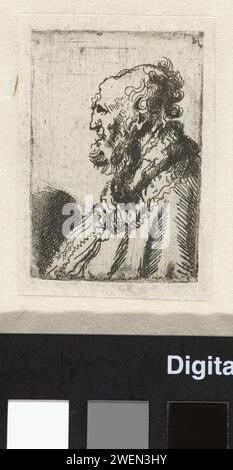 Glatze, alter Mann mit kurzem Bart, im Profil rechts, anonym, Rembrandt van Rijn, nach 1635 Druckpapier, das alten Mann geätzt hat Stockfoto