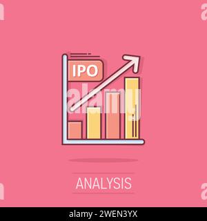 Diagrammsymbol im Comic-Stil. Pfeil wächst Karikaturvektor-Illustration auf isoliertem Hintergrund. Geschäftskonzept für Analyse-Splash-Effekt. Stock Vektor