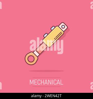 Hydraulisches Symbol im Comic-Stil. Illustration des Cylinder Cartoon Vektors auf isoliertem Hintergrund. Geschäftskonzept „Equipment Splash Effect“. Stock Vektor