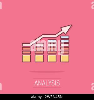 Diagrammsymbol im Comic-Stil. Pfeil wächst Karikaturvektor-Illustration auf isoliertem Hintergrund. Geschäftskonzept für Analyse-Splash-Effekt. Stock Vektor