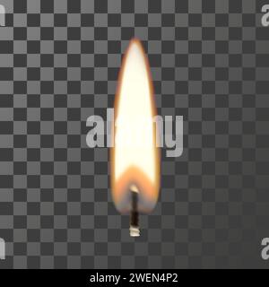 Feuerflamme mit Docht, Kerzenflamme isoliert auf transparentem Hintergrund. 3D Vektor realistische Illustration des Kerzenlichts, Design für Feuerbeleuchtung Stock Vektor