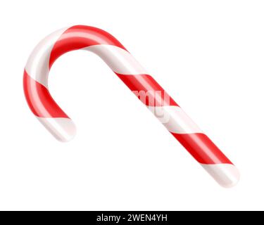 Zuckerrohr für Weihnachten. Weihnachtsstock. Traditionelle Weihnachtsbonbons mit roten und weißen Streifen. Weihnachtsmann Karamellstock mit Streifenmuster. Realistischer 3D-Vektor Stock Vektor