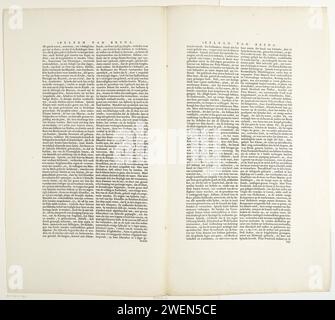 Zweites Textblatt auf der Karte der Belagerung von Breda, 1624, 1649 Textblatt zweites Textblatt auf der Karte der Belagerung von Breda durch die spanische Armee unter Spinola, 27. August 1624 bis 5. Juni 1625. Doppelblatt aus dem Stadtbuch von Blaeu, beidseitig bedruckt mit niederländischem Text. Papier, Buchdruck Stockfoto