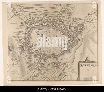 Plan der Belagerung von Bergen (Mons), 1709, Pieter van Call (II), 1709 - 1732 drucken Karte der Belagerung von Bergen (Mons) im Hennegau durch die Alliierten unter dem Prinzen von Orange vom 25. September 1709. Unten rechts die Titelkartusche mit einer Schüssel unten: Echelle de 200 Toises. Papierätzung Belagerung, Position Krieg. Stadtpläne Bergen (Belgien) Stockfoto