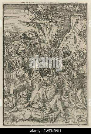 The Capture of Christ, ca. 1540 zweiter Druck aus einer Serie von vierzehn mit der Leidenschaft, verwendet im Passionsbuch. Im Vordergrund in der Mitte ist Christus inmitten einer Gruppe bewaffneter Soldaten, die ihn gefangen nehmen, während er das Ohr Malchus heilt. Rechts von ihnen ist Peter mit einem Schwert in der Hand. Papier die Verhaftung Christi  Garten Gethsemane Stockfoto