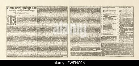 Textblatt auf einer Karte der Belagerung von Breda, 1624, 1624 Textblatt auf einer unbekannten Karte der Belagerung von Breda durch die spanische Armee unter Spinola, vom 27. August 1624 bis 5. Juni 1625. Zwei Blätter mit jeweils 2 Textspalten in Niederländisch. Auf dem Legends 1-25 und Dem A-I Right Magazin. Die Karte selbst fehlt. Papier Buchdruck Breda Stockfoto