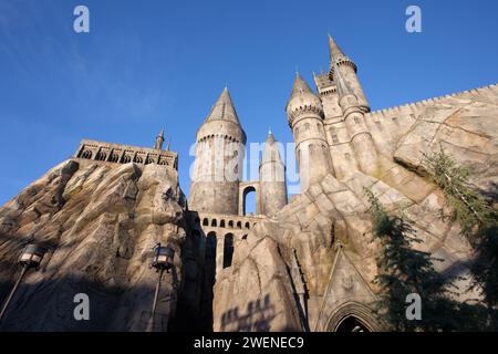 Die Hogwarts School of Witchcraft and Wizardry ist eine fiktive Zauberschule für junge Zauberer. Die Zauberwelt von Harry Potter in Kalifornien, USA Stockfoto