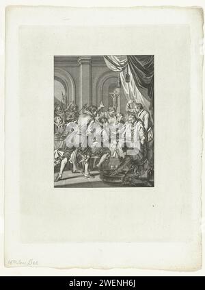 Death of Requesens, 1576, 1782 Print Death of Requesens. Der Gouverneur Requesens stirbt am Tisch bei einem Bankett am 5. März 1576. Sechzehnter Gesang. Papierätzfärbung Stockfoto