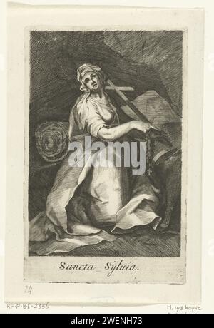 Heilige Silvia Rufina, Anonym, Nach Boëtius Adamsz. Bolswert, nach Abraham Bloemaert, 1590–1662 Druckpapier mit Stich weiblicher Heiliger. anchorit, Einsiedler Stockfoto