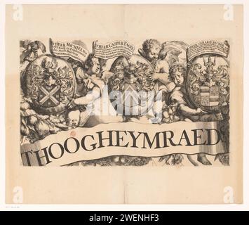 Karte des Rijnland Water Board (erster Teil), Romeyn de Hooghe, 1687 Druck erster Teil einer Karte des Rijnland Water Board, bestehend aus 15 Teilen. Papierätzung / Gravur Wappenlager, Heraldik Stockfoto