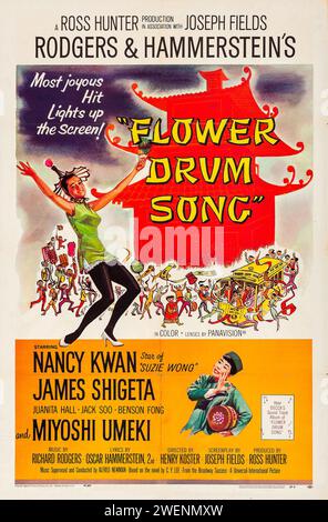 Vintage-Filmplakat für die US-Kinoveröffentlichung des Films Flower Drum Song aus dem Jahr 1961, einer Adaption des gleichnamigen Musicals aus dem Jahr 1958 Stockfoto