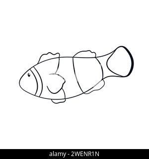 Clownfisch-Ikone im Line-Art-Stil. Form von Unterwasserfischen für Logo-Design, Menü, Restaurant, Fischgeschäft. Vektorabbildung isoliert auf einem weiß Stock Vektor