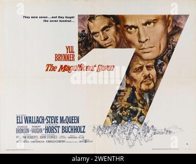 The Magnificent Seven - United Artists 1960 - Yul Brynner, Steve McQueen, Charles Bronson, Robert Vaughn - horizontales Filmplakat Stockfoto