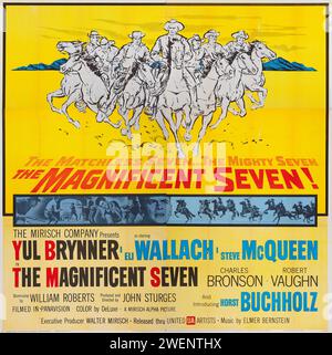 Horizontales Filmposter. The Magnificent Seven - United Artists 1960 - Yul Brynner, Steve McQueen, Charles Bronson, Robert Vaughn Stockfoto