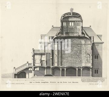 Durchmesser des Palastes Huis Ten Bosch, Jan Matthysz., nach Pieter Jansz. Post, 1655 Druck Durchmesser des Palastes Huis Ten Bosch in den Haag mit den Gemälden im Oranje-Zimmer. Papierätzpalast. Sektion  Architekturdesign oder Modell Palace Huis Ten Bosch Stockfoto
