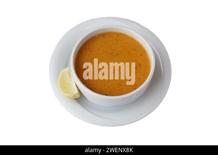 Ezogelin-Suppe, traditionelle türkische Suppe, isoliert auf weißem Hintergrund Stockfoto