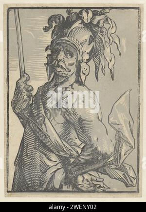 Mars, 1586 - 1590 Druck Mars, in der Hälfte, links gesehen, der Blick auf den Betrachter gerichtet. Ein Speer in der rechten Hand, die linke in der Seite, ein Helm auf dem Kopf. Papier (Geschichte von) Mars (Ares) Stockfoto