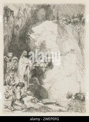 The Raising of Lazarus: Small Plate, Rembrandt van Rijn, 1642 Druckpapier zur Ätzung des Lazarus ('Lazarus, Come out') Stockfoto