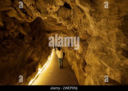 Tunnelgang, der vom Grund der Initiation Well in Quinta da Regaleira in Sintra, Portugal führt. Stockfoto