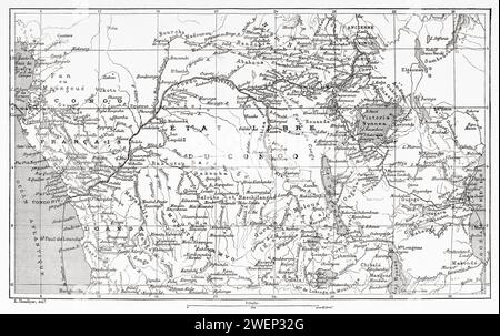 Routenplan Stanley's Journey. Afrika. Emin Pasha Relief Expedition 1886-1889 von Henry Morton Stanley (1841–1904) Stich aus dem 19. Jahrhundert aus Le Tour du Monde 1890 Stockfoto