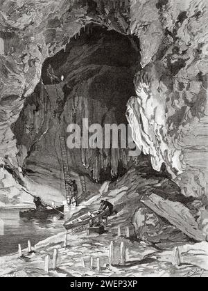 Brunnen. Cave Gouffre de Padirac, Dordogne, Frankreich. Die Schlucht des Brunnens von Padirac 1889-1890 von Edouard-Alfred Martel (1859 - 1938​) Stockfoto