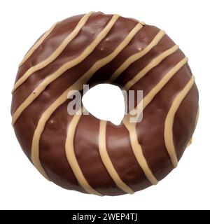 Einfach gestreifte Schokolade und Karamell Donut, isoliert auf weißem Hintergrund Stockfoto