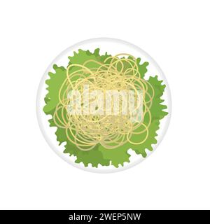 Spaghetti Bolognese auf Salatblättern auf einem weißen Teller. Vektorabbildung Stock Vektor